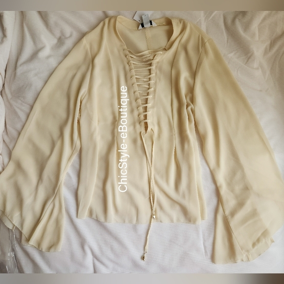 H&M S/S 2025 Edition Lacing-detail Front Chiffon Blouse M Pale Yellow - Picture 9 of 10